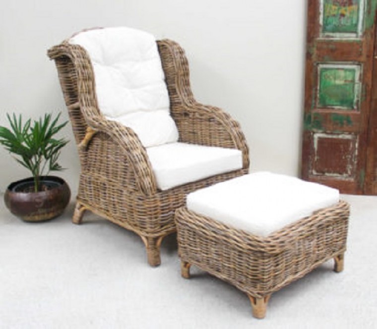 cane chair and footstool